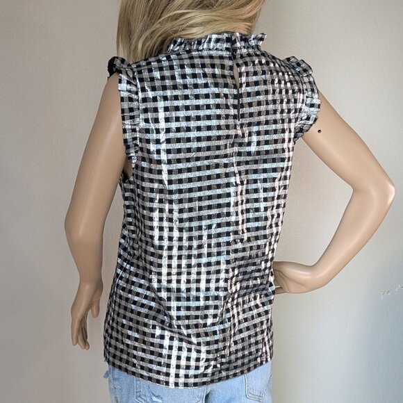 J. Crew Top Women's Medium Silver Black Lurex Sleeveless Metallic Ruffle NWT - Picture 4 of 15